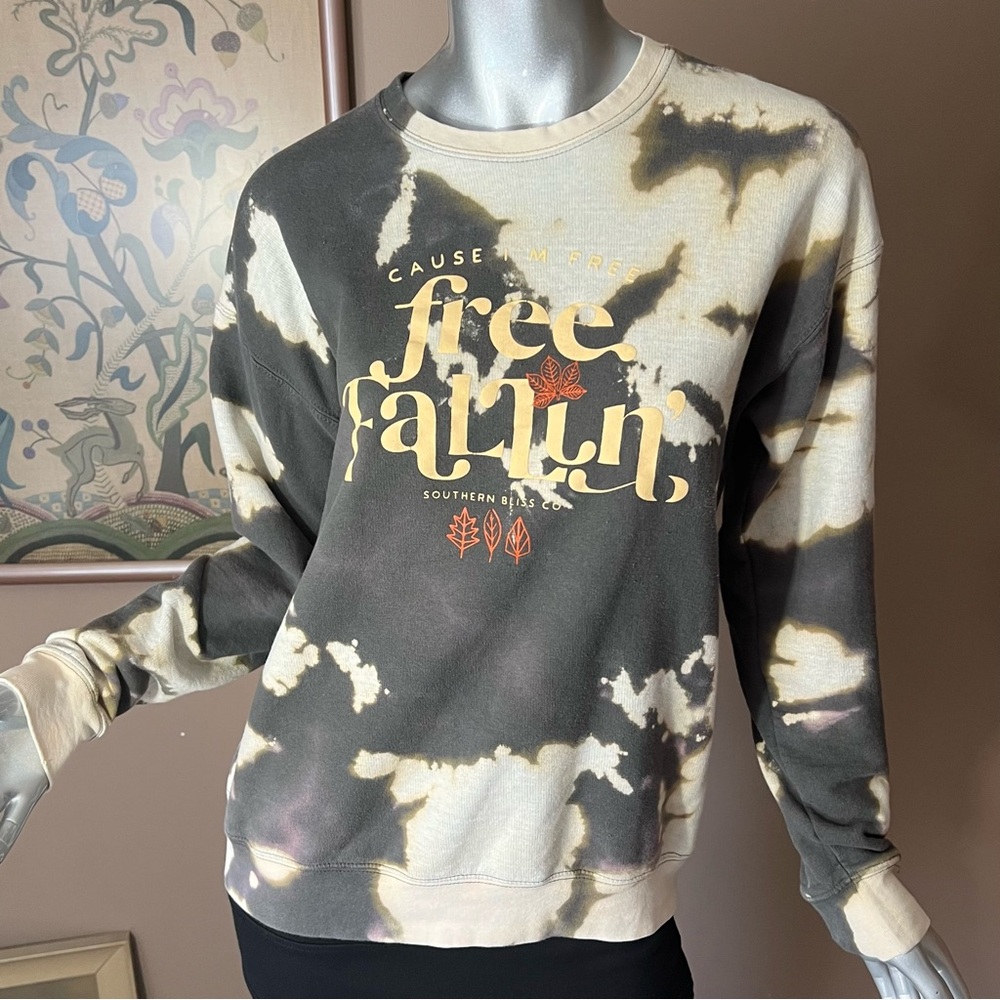 Southern Bliss Small Charcoal Grey Bleach Dye Pullover Sweatshirt “Free Fallin” View 4